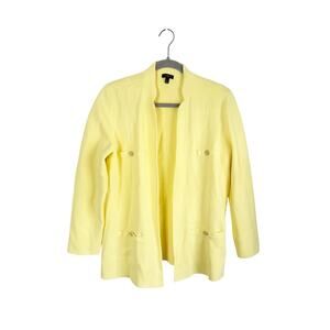 Talbots Mandarin Collar Open Front Cotton Blend Knit Blazer Daffodil Yellow 1X